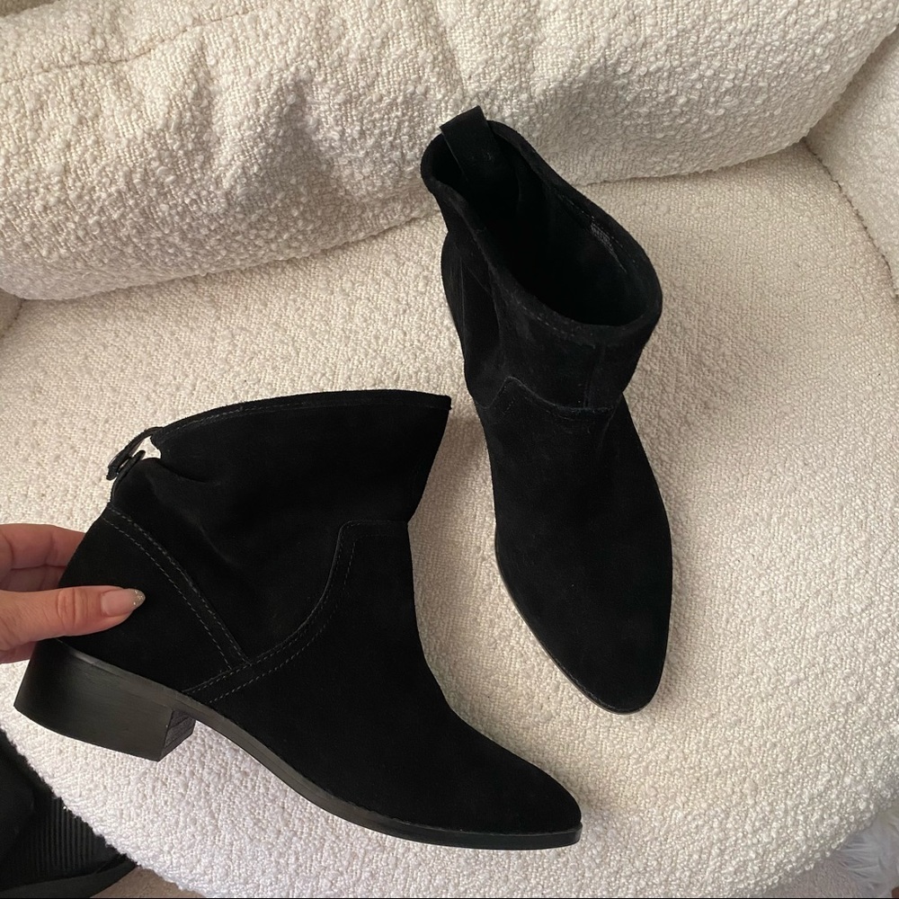 Lucky Brand Lollin Leather Suede Black Slouchy Bootie Boho Western Cottagecore 8